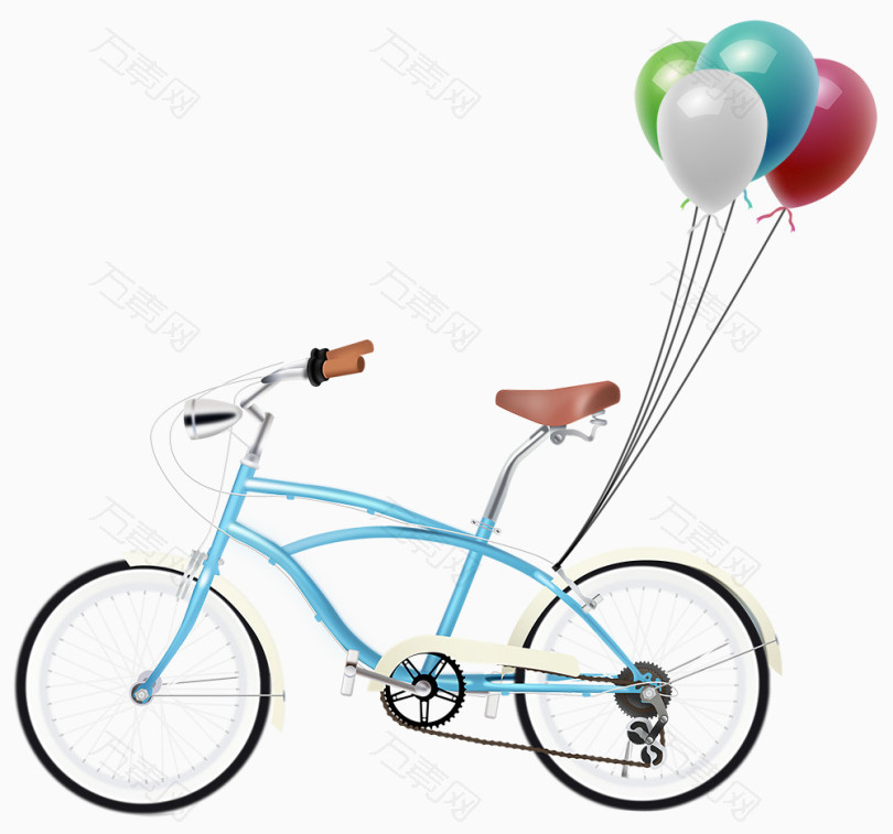 挂着气球的蓝色自行车