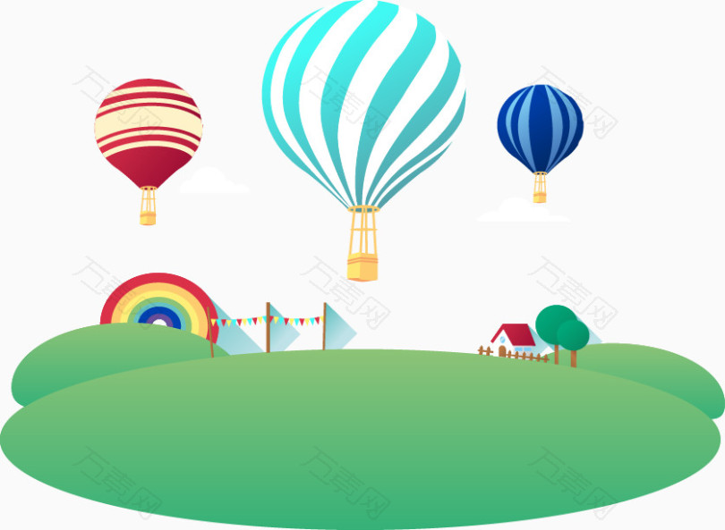 手绘绿色草坪热气球图案