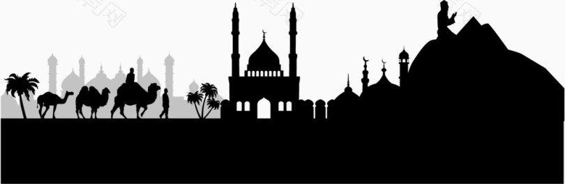 矢量清真寺和骆驼剪影