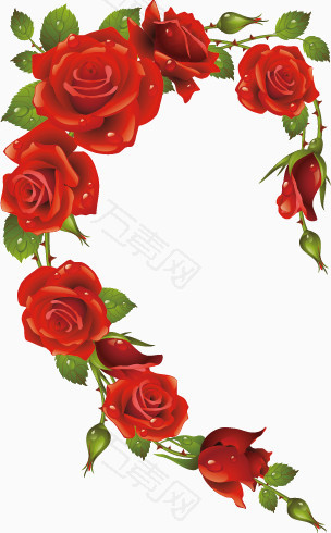 红玫瑰花藤装饰元素