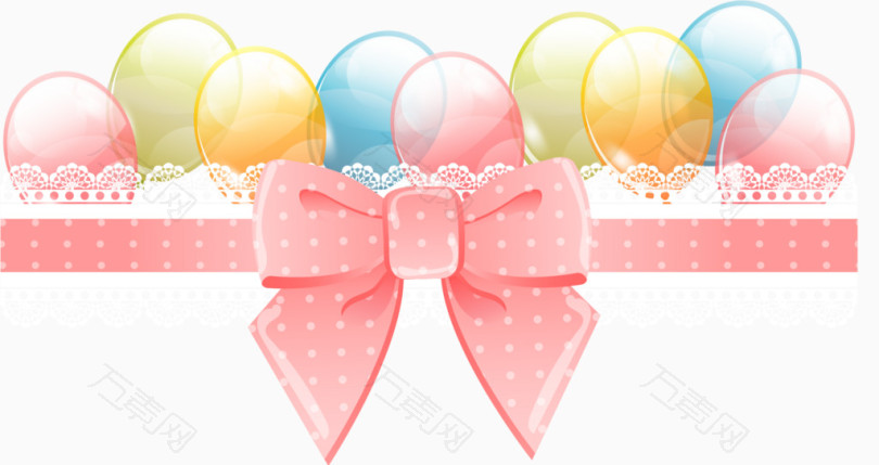 一串彩色气球和粉红蝴蝶结