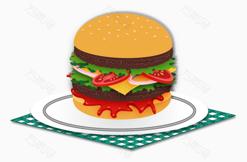 餐盘中的美味汉堡包矢量图