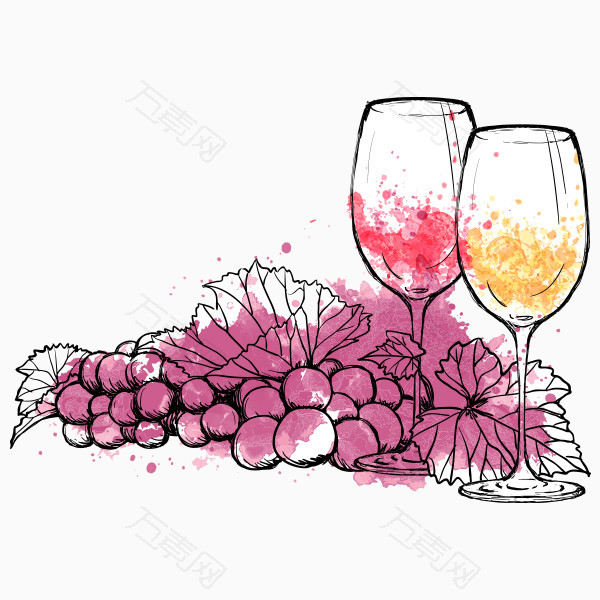 手绘水彩葡萄酒图片