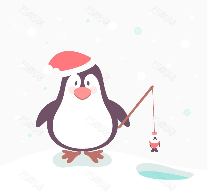 卡通钓鱼企鹅矢量素材
