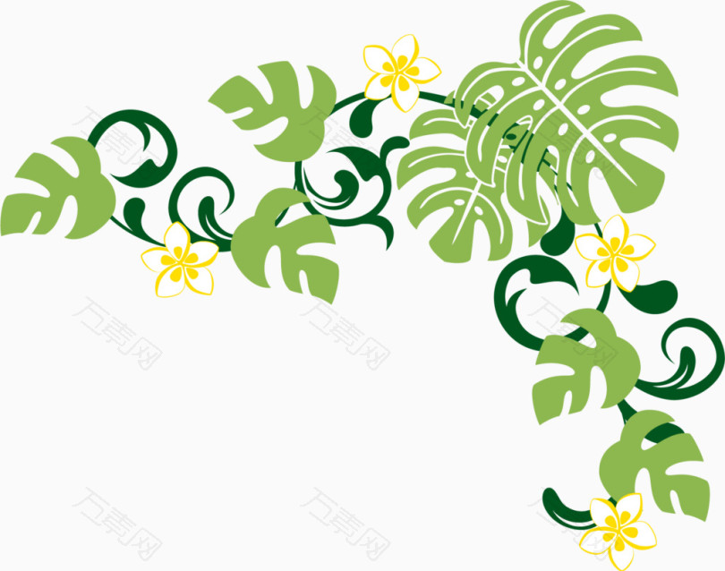 绿叶手绘线条花朵