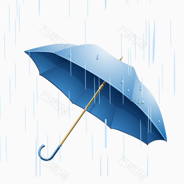 卡通手绘雨中的蓝色雨伞