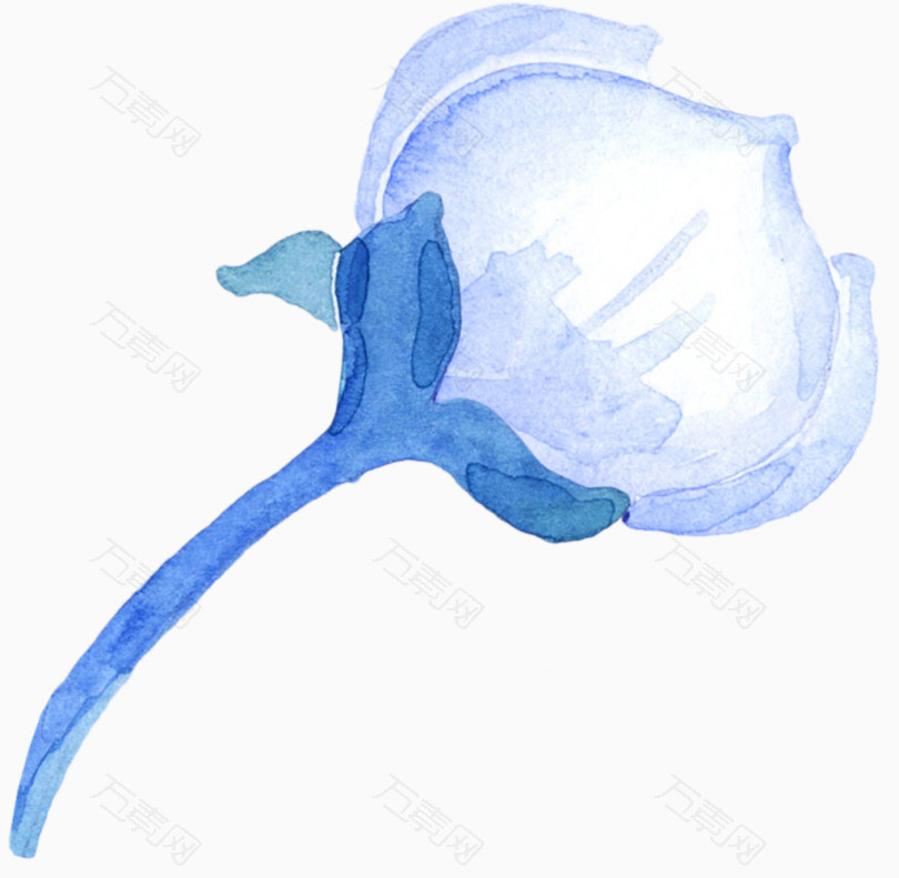 蓝色系手绘水彩花朵
