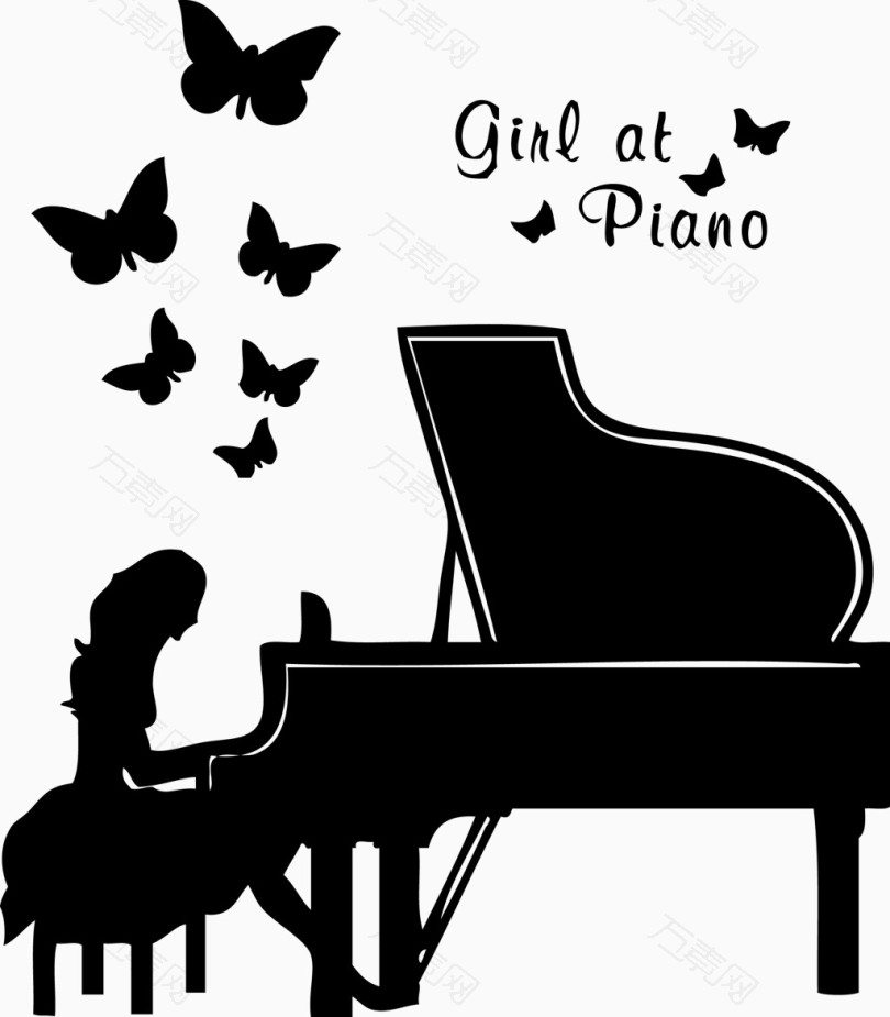 卡通矢量美女弹钢琴