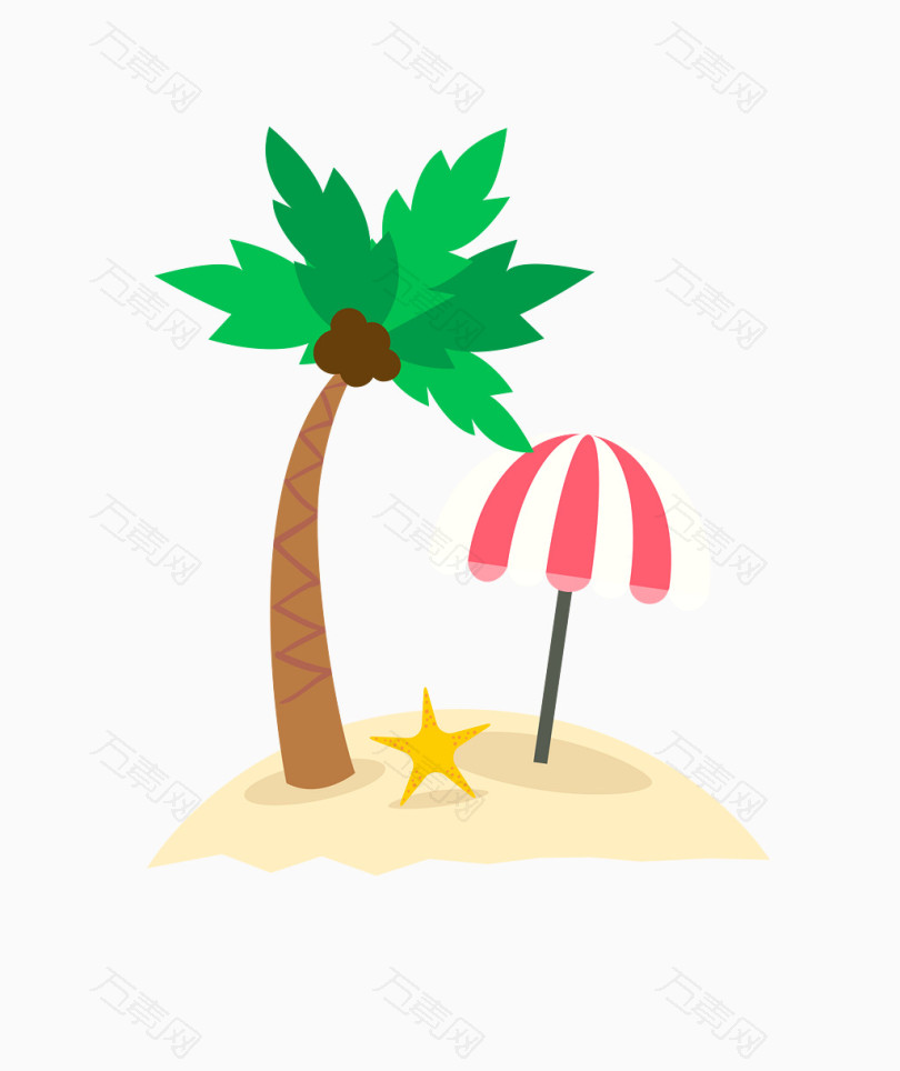 矢量彩色海滩卡通椰树沙滩