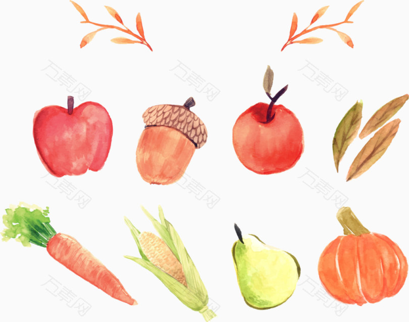 卡通手绘苹果蔬菜