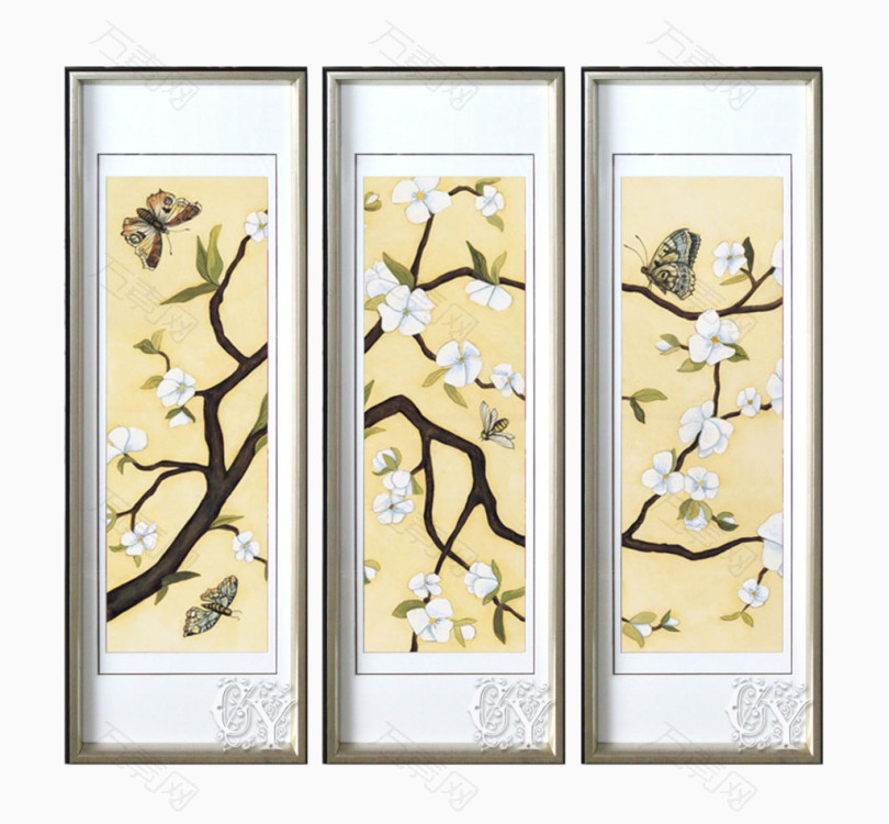 中式花鸟背景铝合金框壁画