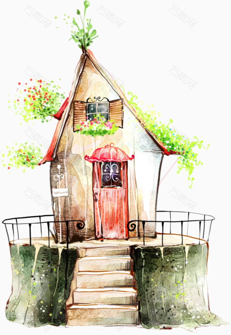 卡通手绘清新红房子