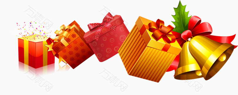 多个礼物盒子蝴蝶结铃铛圣诞图案