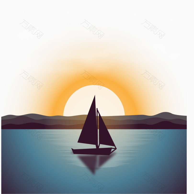 海上帆船夕阳美景