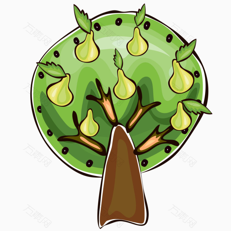 卡通手绘水彩清新绿色果树