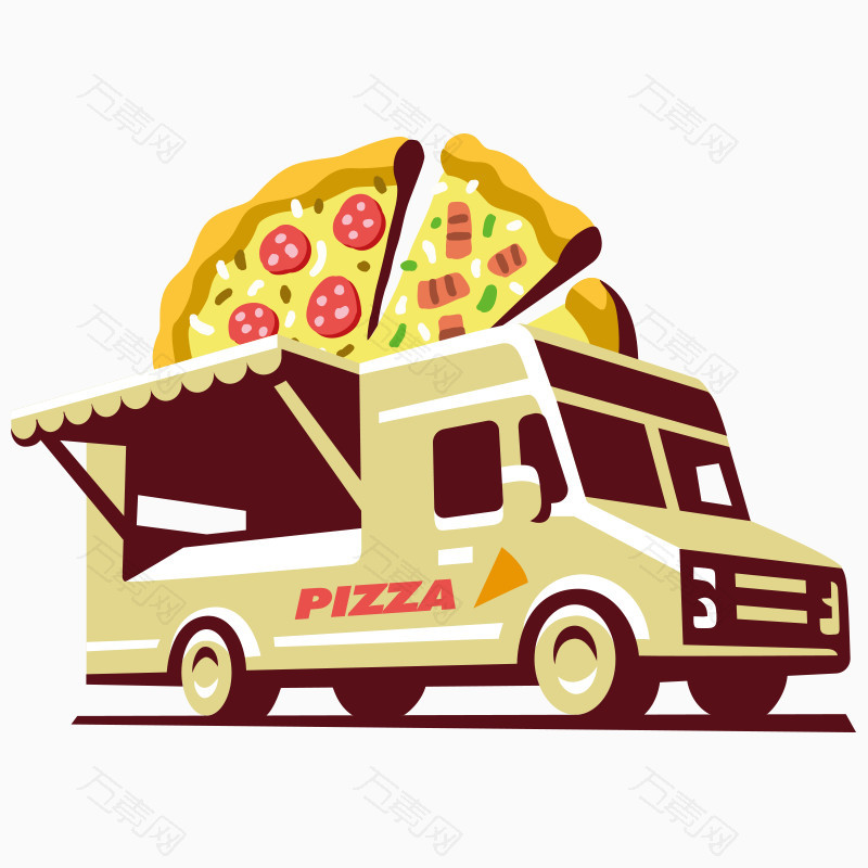 卡通食品路边摊外卖汽车披萨