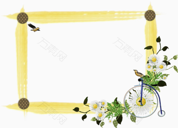 白色菊花绿叶装饰黄色边框
