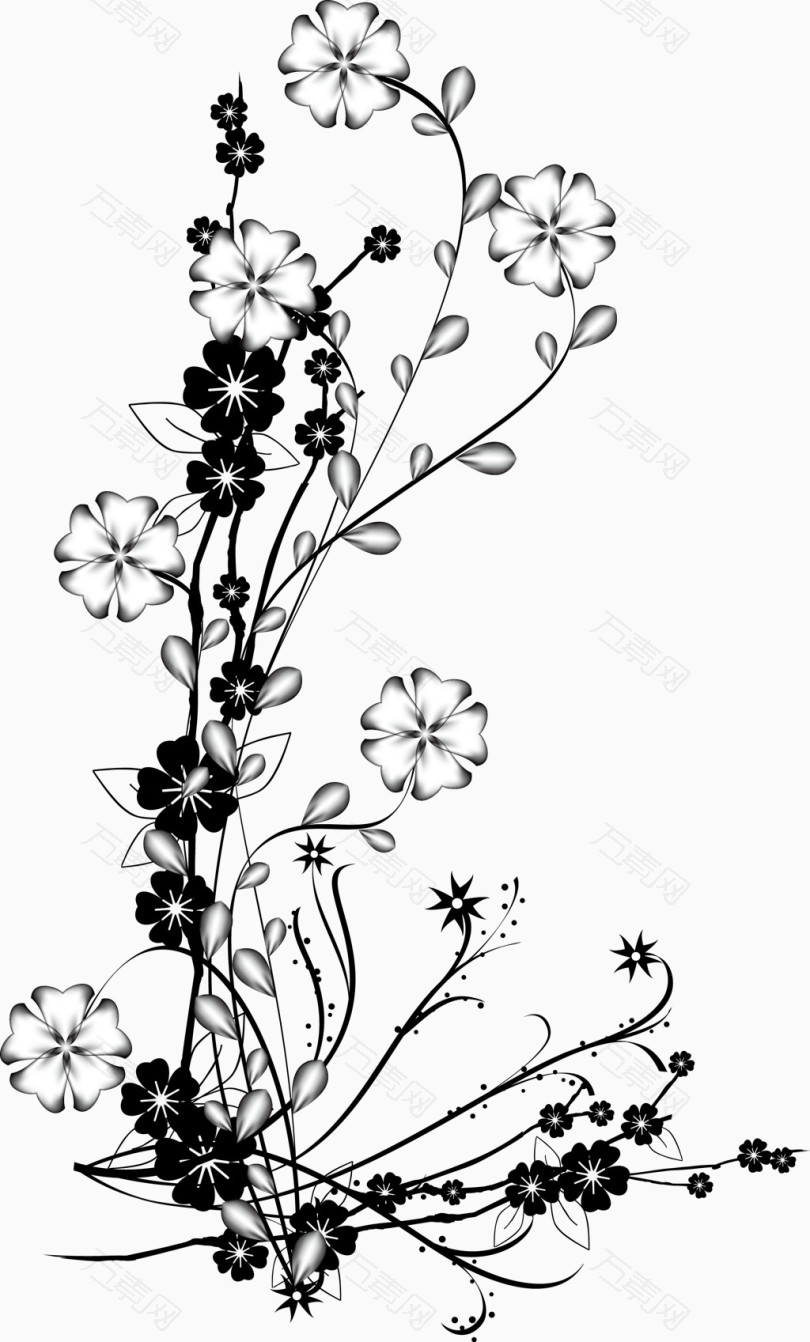黑白花卉装饰背景矢量图