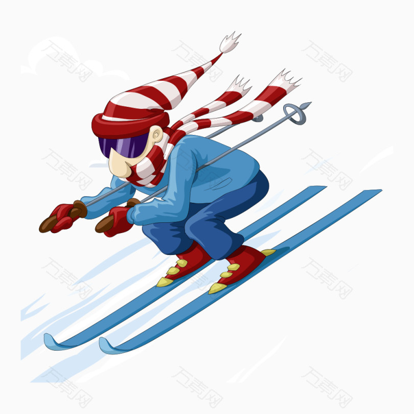 卡通滑雪的人