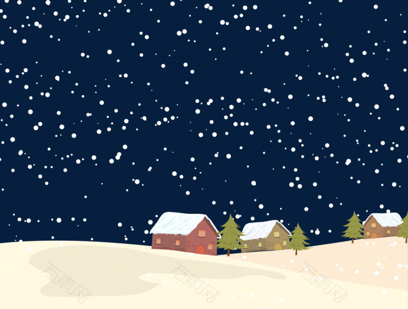 卡通唯美雪房子下雪插画