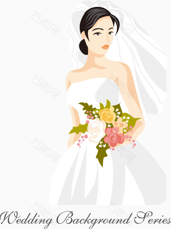 手绘新娘婚纱捧花图案