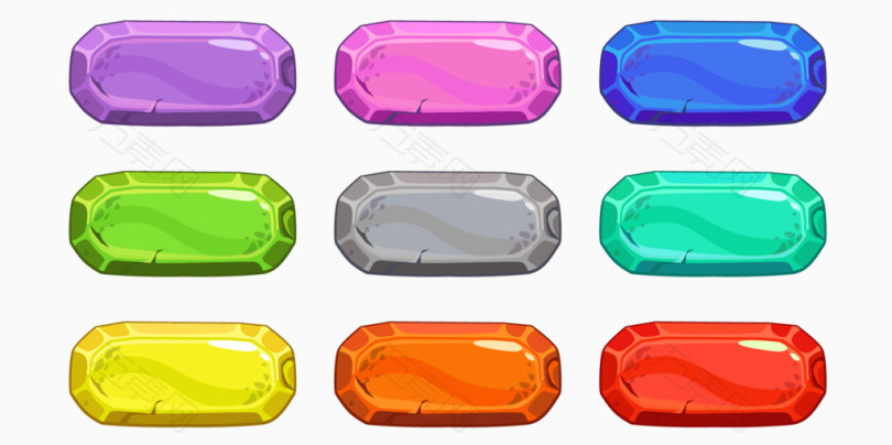 9款彩色水晶效果多边矩形按钮