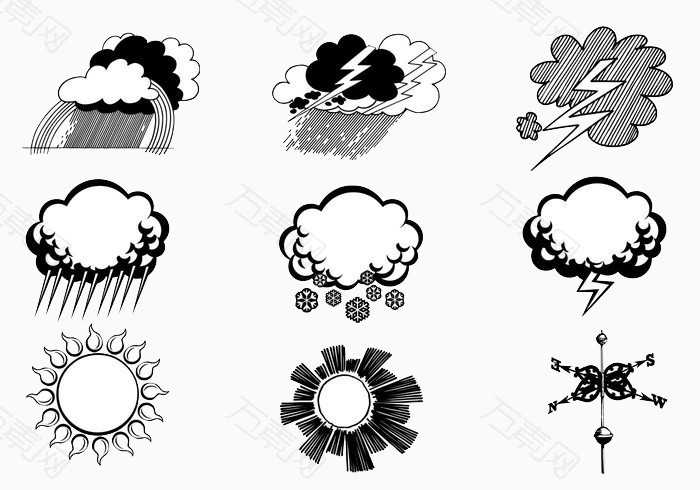 矢量手绘天气图标太阳雷雨