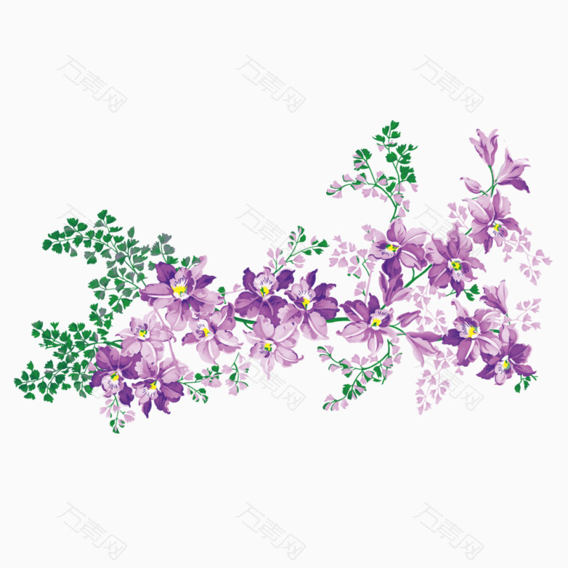 矢量紫色花草树枝