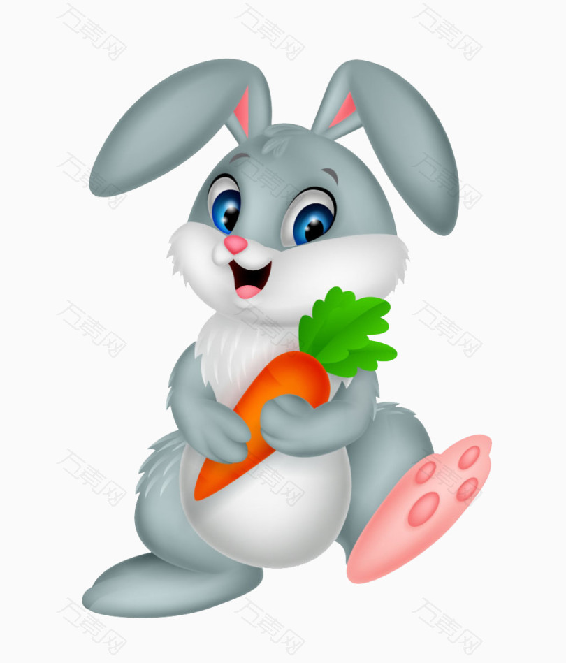 卡通抱着胡萝卜的小兔子