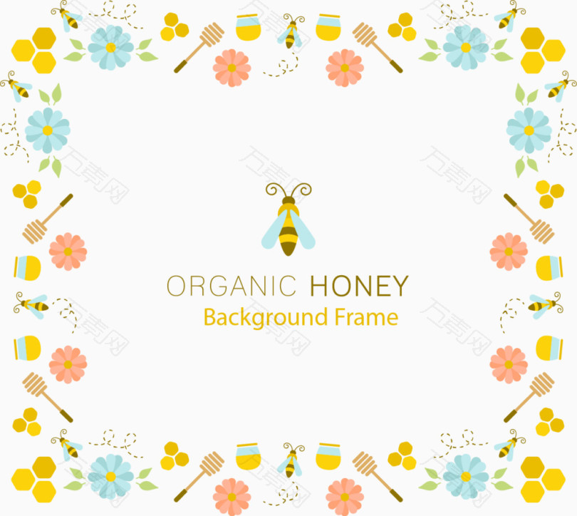 矢量手绘蜜蜂花朵装饰边框