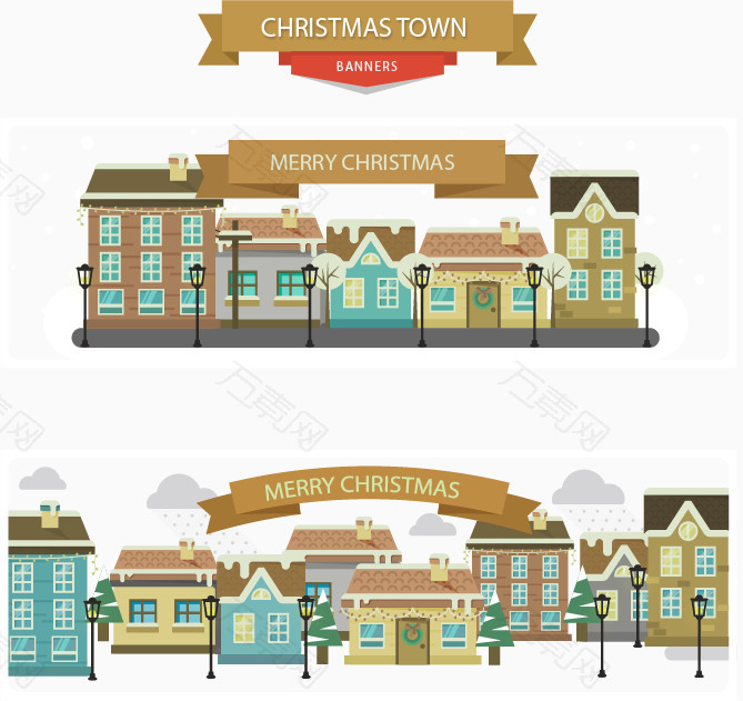 复古圣诞小镇横幅