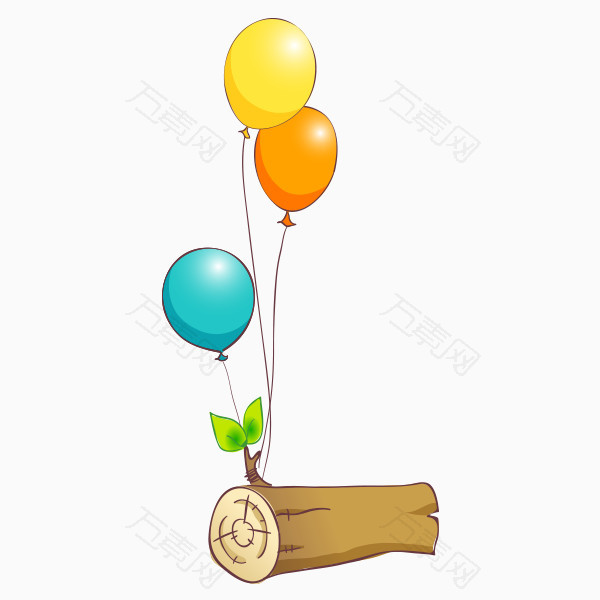 卡通手绘树桩和气球