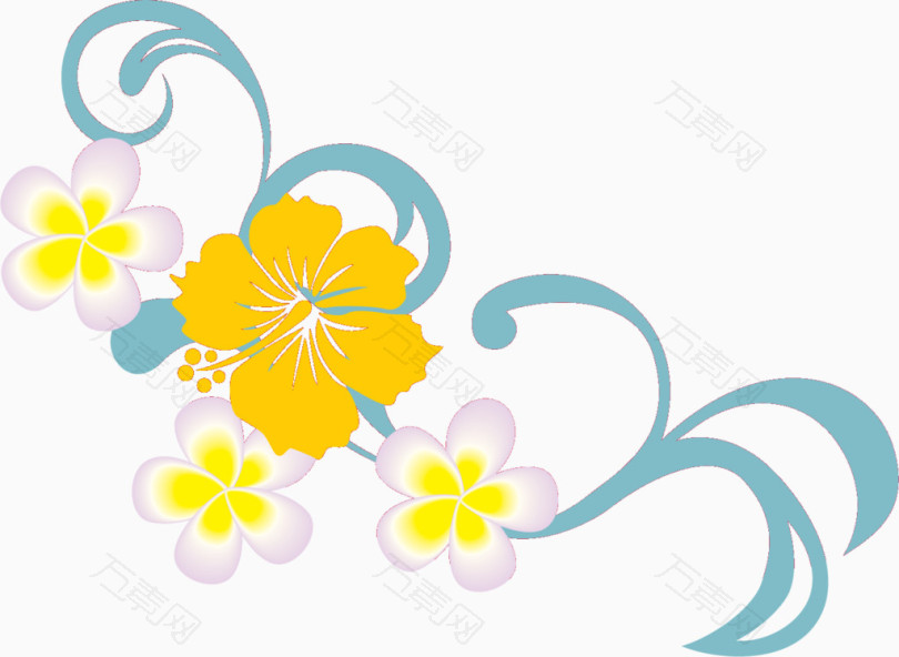黄色手绘线条花朵