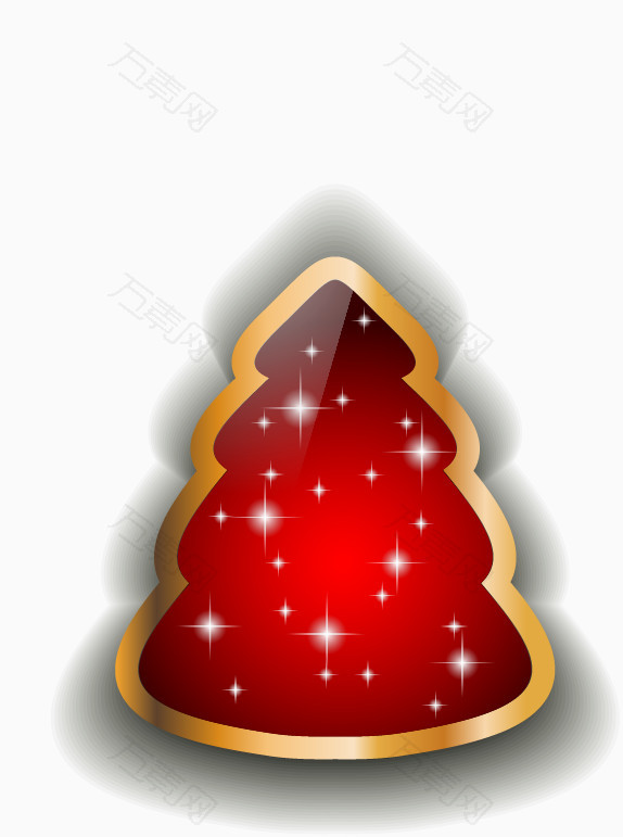 手绘金边红色圣诞树卡片