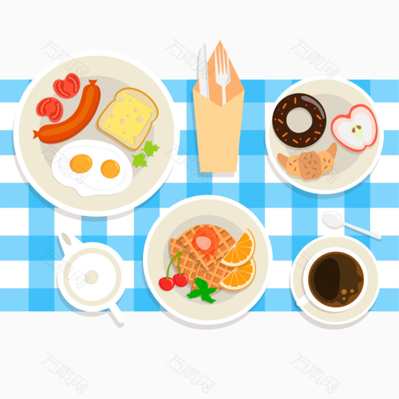 矢量欧式早餐和桌布