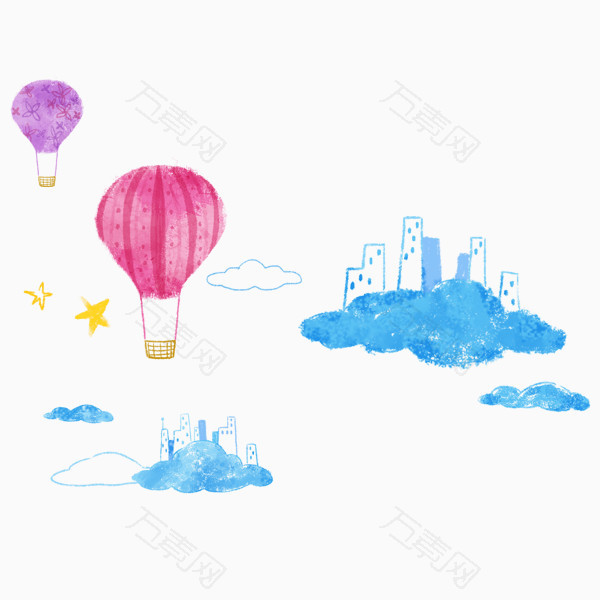 手绘热气球与云朵