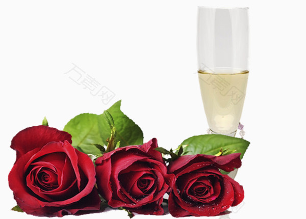 三支浪漫玫瑰花香槟酒