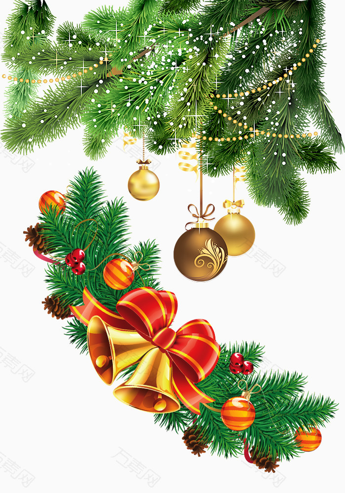 金色铃铛和绿色圣诞树
