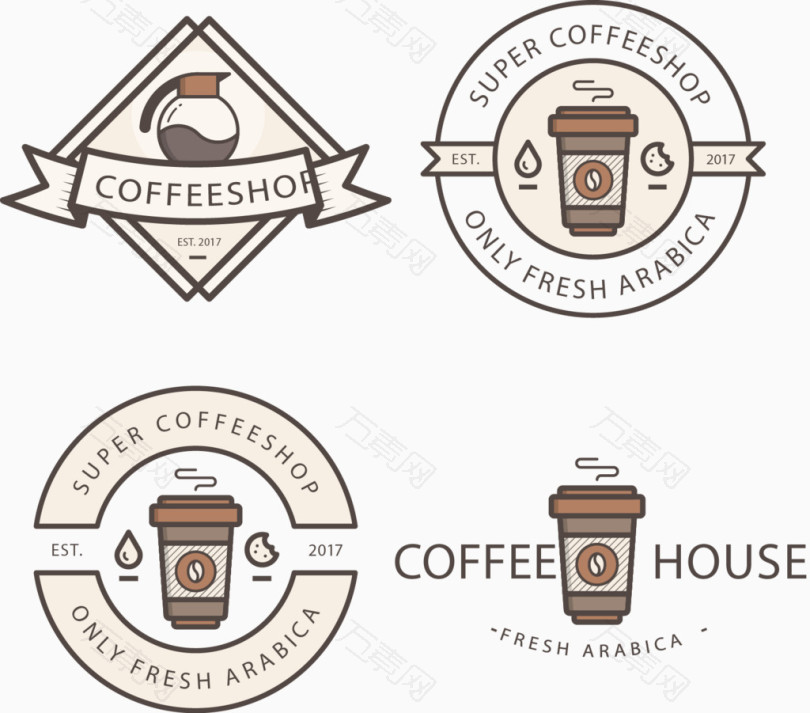 矢量手绘四个咖啡图标