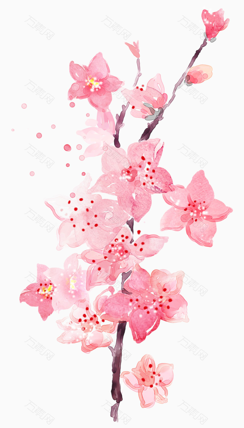 粉色手绘水彩桃花
