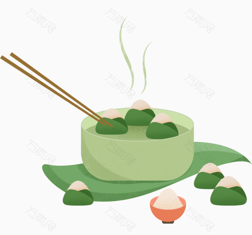 端午节一碗粽子筷子一碗米饭粽叶卡通手绘