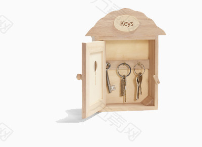 挂着三把钥匙的可爱木盒