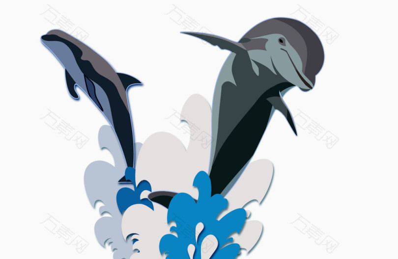 卡通向上翻跃的黑色海豚