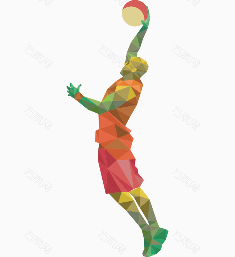 彩色几何篮球运动员灌篮姿势