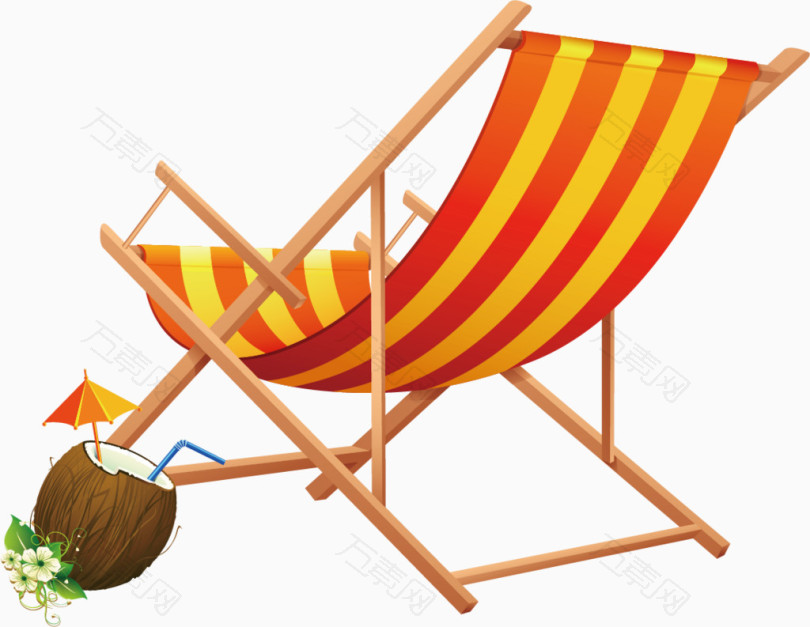 沙滩椅椰子卡通手绘装饰元素