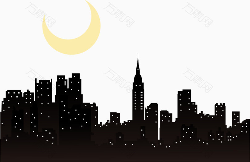 矢量剪影城市和月亮