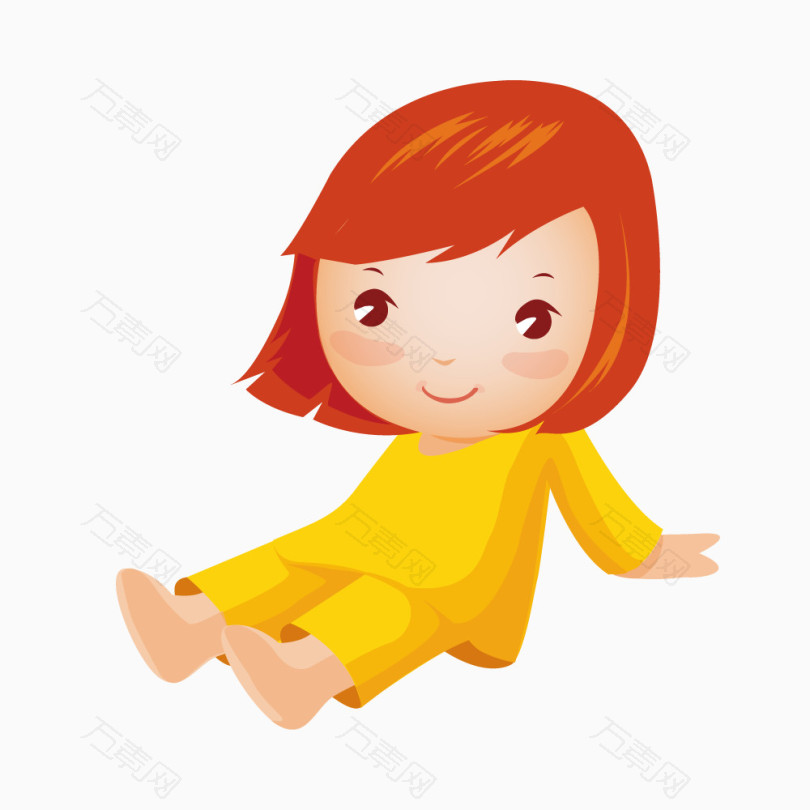 黄色衣服红头发坐着的小女孩