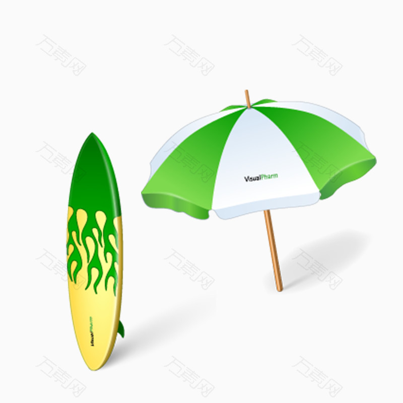 卡通沙滩伞和冲浪板