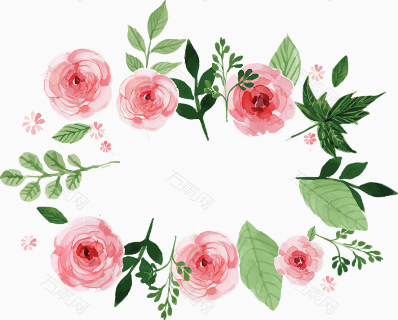 手绘水彩玫瑰花纹装饰png素材