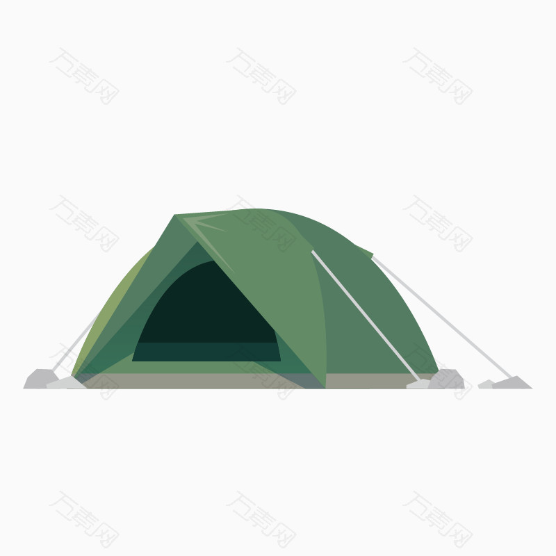 卡通手绘绿色野外露营帐篷